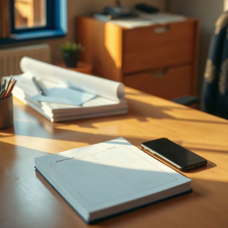 A simple appointment ledger and smartphone on an indigo-accented desk