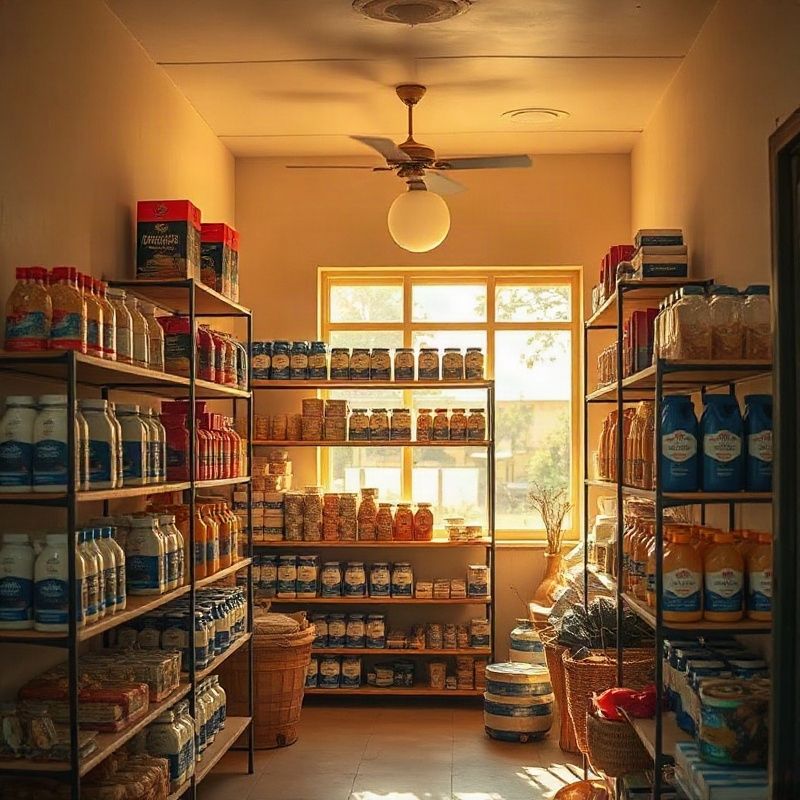 Interior of the Classfieldq shop with indigo-branded shelving and warm afternoon light