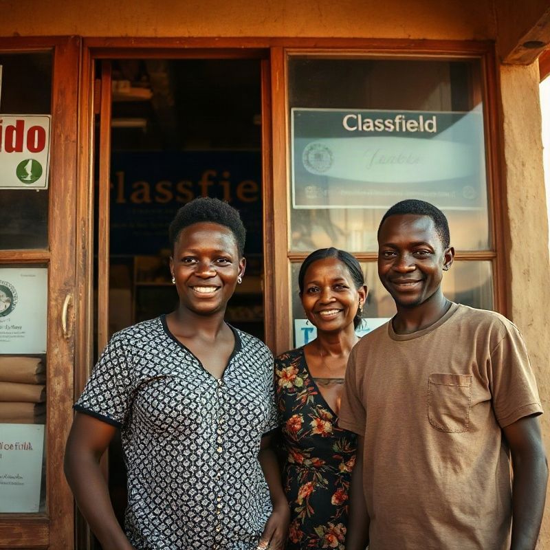 The Classfieldq team standing outside their Kenyatta Street shop in Kitale